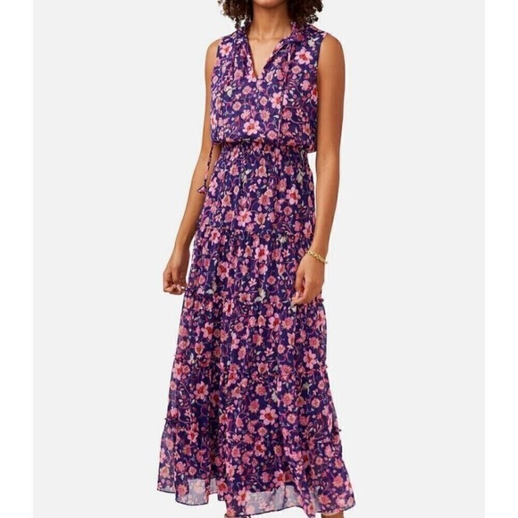 MSK Dresses & Skirts - NWT MSK Womens Sleeveless V-Neck Smocked Tiered Maxi Dress Blue Floral Medium